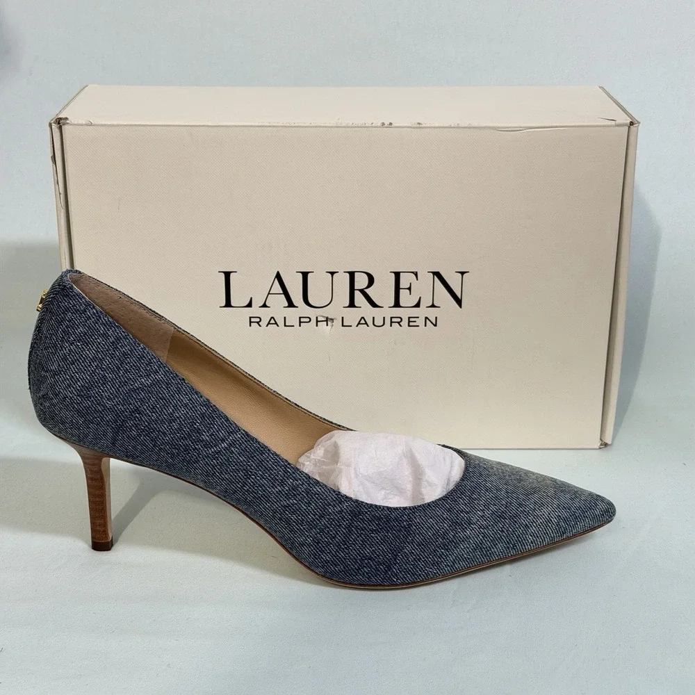 LAUREN‎ Ralph Lauren Size-9.5B Lanette Pointed Toe Pumps Heels Blue Denim